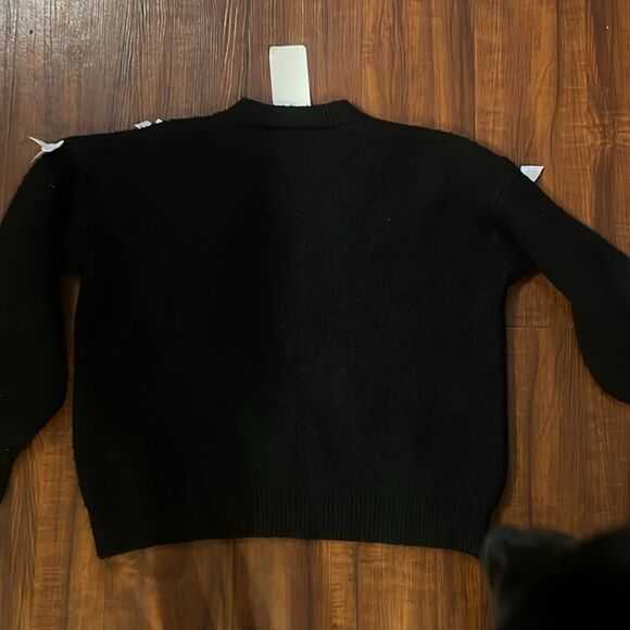 Thick Cotton Sweatshirt - White Bows, Black Sweater BRAND NEW with Tags - Picture 6 of 6
